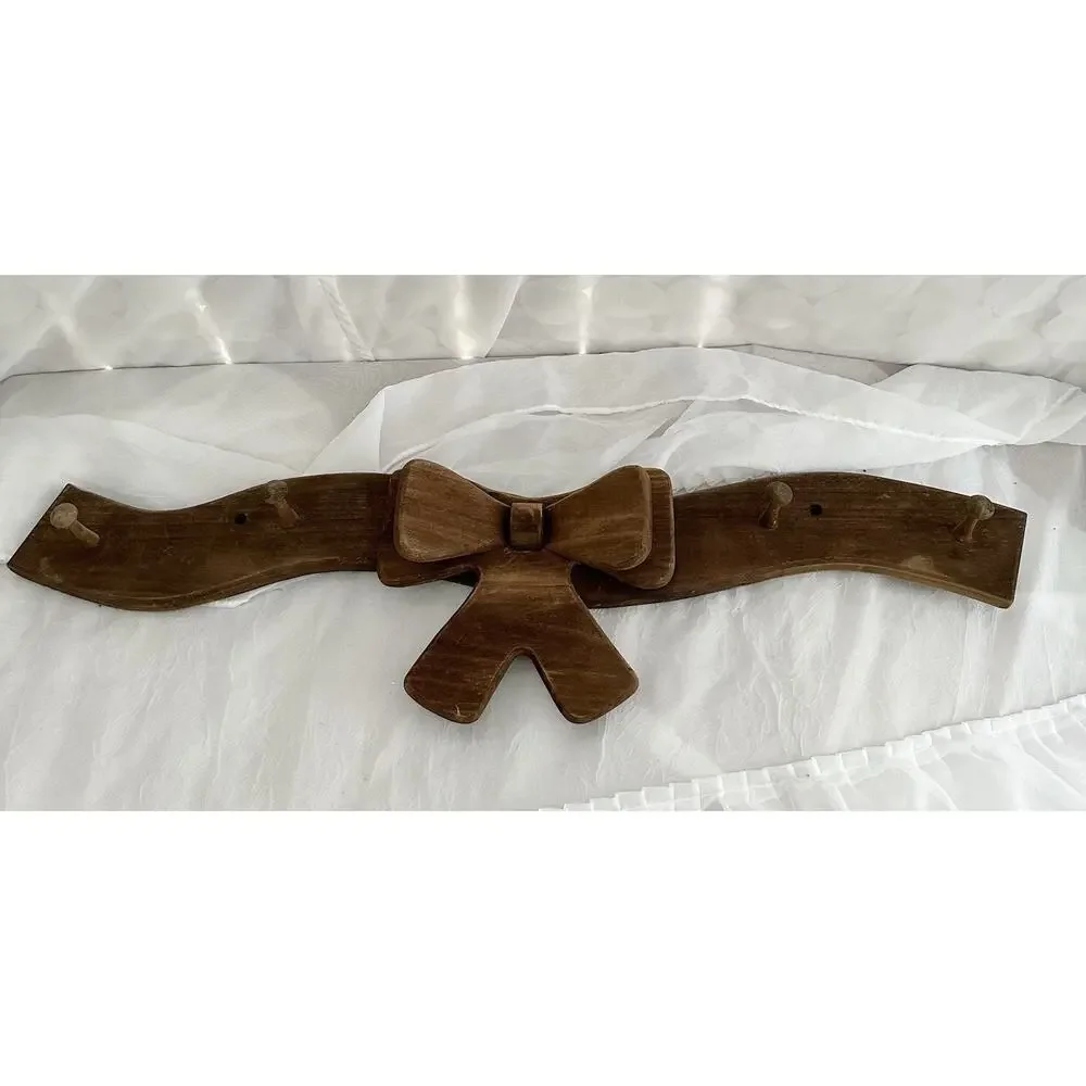 Vtg Handmade Wood Peg Wall Bow Ribbon Hanger Hanging Rack 30 X 8” Cottagecore